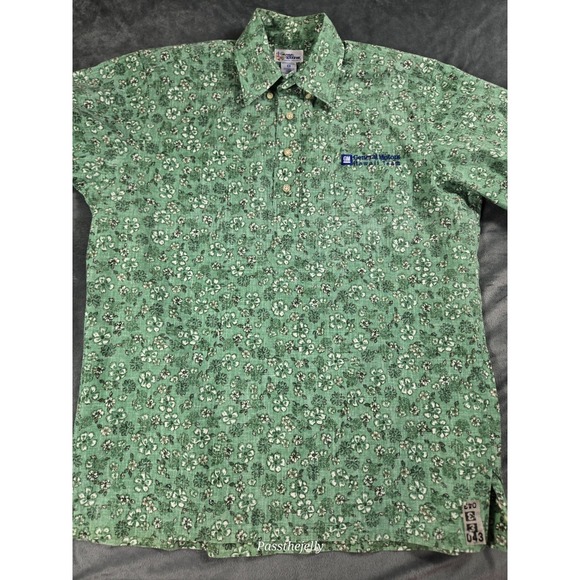 Vtg Reyn Spooner Shirt Men Small General Motors Floral Aloha Button Green USA